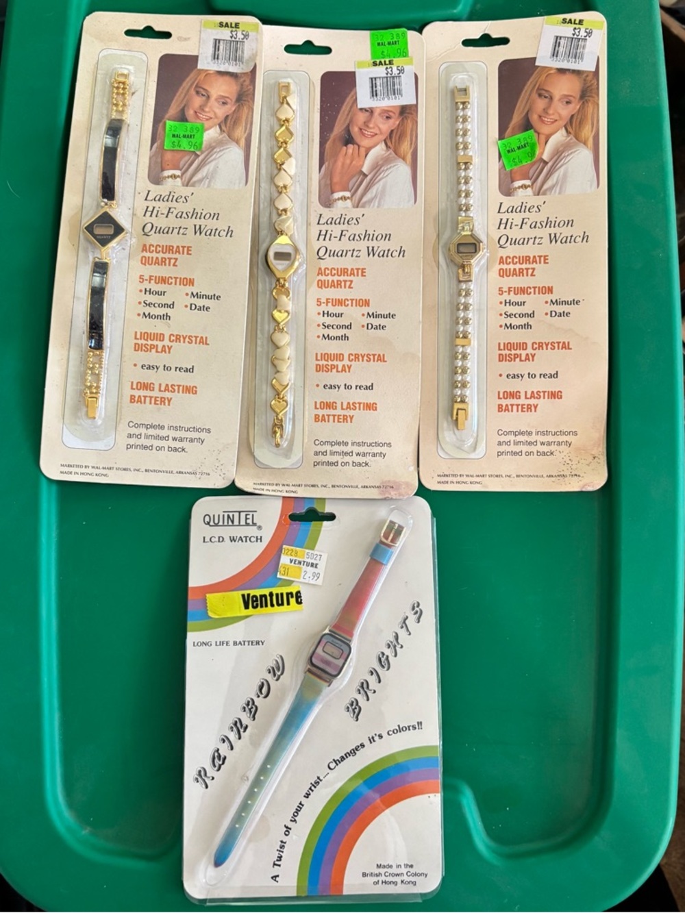 Vintage Lot of 4 Ladies' Hi-Fashion Quartz Rainbow LCD Watches
